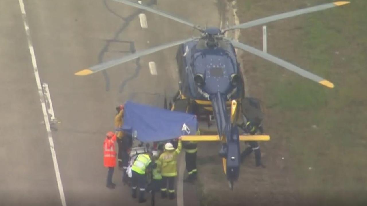 The 55-year-old Hyundai driver was treated for multiple fractures and flown to John Hunter Hospital. Picture: Seven News