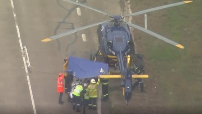 The 55-year-old Hyundai driver was treated for multiple fractures and flown to John Hunter Hospital. Picture: Seven News