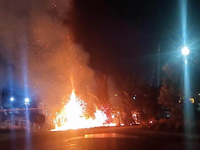 Fire outside the St Kilda marina on Sunday night.