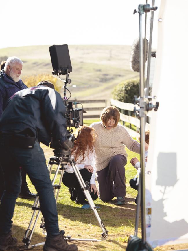 Munro and other actors film a scene in new film Ancestry Road. Picture: Grant Salter