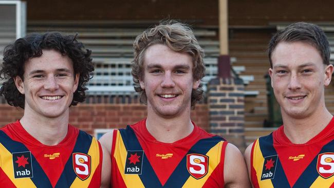 Mani Liddy (right) with fellow SA captains and highly-rated draft talents Jason Horne-Francis (middle) and Lewis Rayson. Picture: Peter Argent