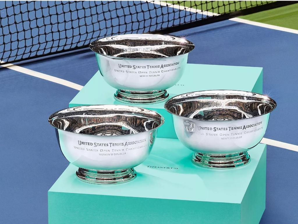 The US OPEN Men’s, Women’s and Mixed Doubles Trophies. Picture: Tiffany.