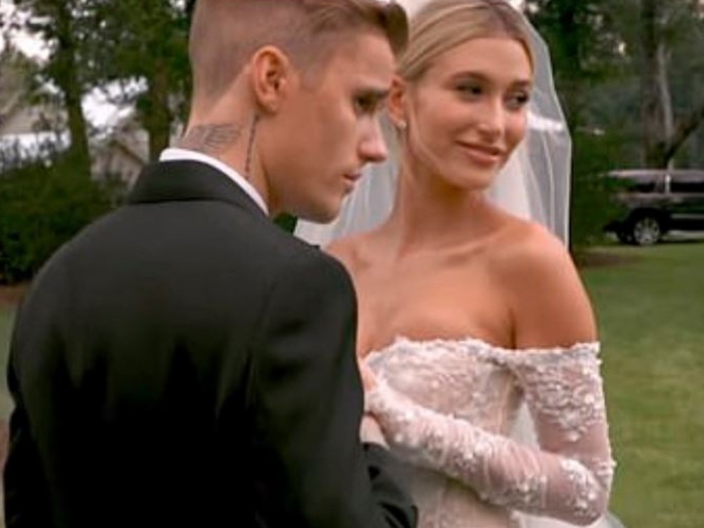 Justin and Hailey Bieber on their wedding day. Picture: YouTube