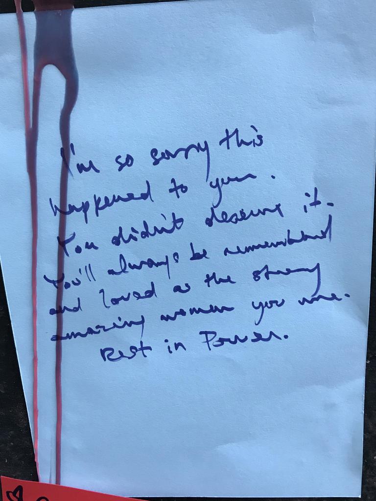 Handwritten notes left at the scene of Michaela Dunn’s alleged murder on Clarence Street, Sydney. .