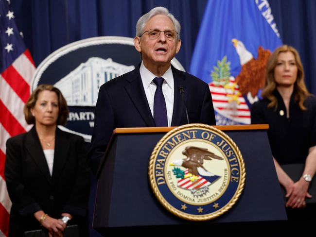 US Attorney-General Merrick Garland announces the arrest of Chinese chemical company employees in a major fentanyl sting. Picture: AFP