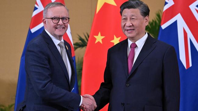 Prime Minister Anthony Albanese met China's President Xi Jinping in a bilateral meeting during the 2022 G20 summit in Nusa Dua, Bali. Mr Albanese travels to Beijing and Shanghai next month. Picture: AAP