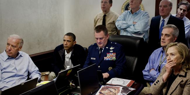 Then vice president Joe Biden (left), president Barack Obama (second left) and secretary of state Hillary Clinton (right) watch the raid on Osama bin Laden’s hideout.