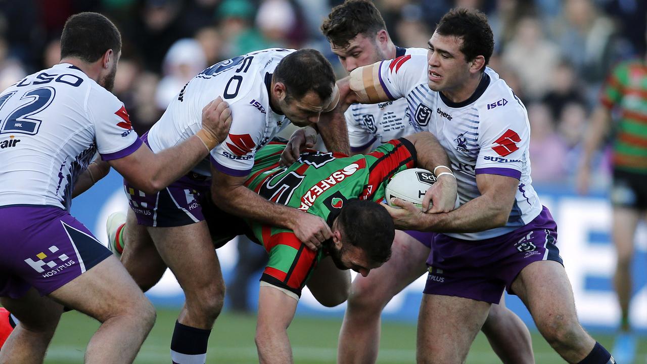 Melbourne bore the brunt of the blame for wrestling in rugby league but, under the new rules, the Storm are still on top of the NRL ladder. Picture: AAP Image/Darren Pateman