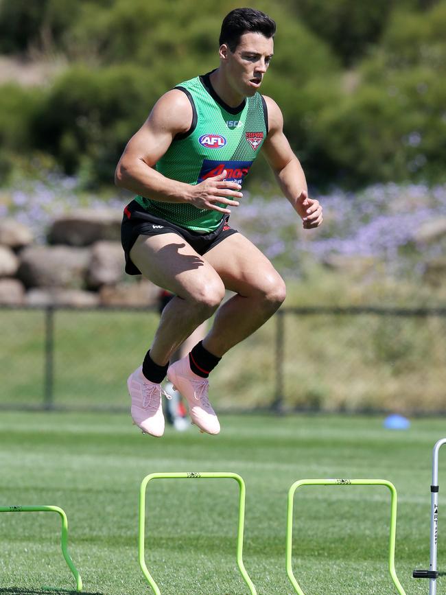 Dylan Shiel in action during his first session as a Bomber. Picture: Michael Klein