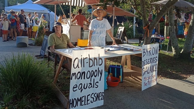 Liz Friend (right) with her partner Ron said they have talked to Byron workers who are forced to live miles out of town given the lack of available, affordable housing. Picture: Supplied