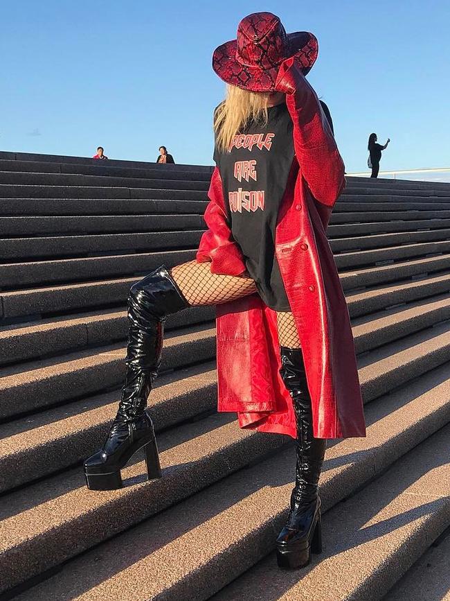 Attracting attention: “Just some casual pics on the Opera House stairs. I love that out of 100-200 people there taking pictures, a security guard feels the need to question US. I mean, I can’t understand why.” Picture: Imogen Anthony / Instagram