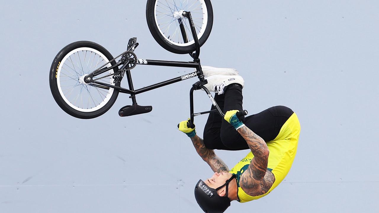TOKYO, JAPAN – JULY 31: Logan Martin of Australia performs a backflip during the Men's BMX Freestyle seeding event, race 1 on day eight of the Tokyo 2020 Olympic Games at Ariake Urban Sports Park on July 31, 2021 in Tokyo, Japan. (Photo by Laurence Griffiths/Getty Images)