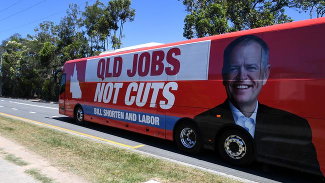 Federal Opposition Leader Bill Shorten's Queensland Jobs Not Cuts bus (AAP Image/Dan Peled) 