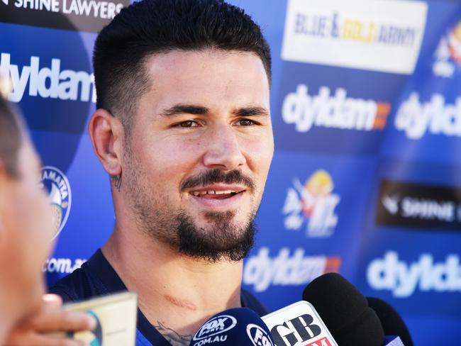 Nathan Peats speaks to the media after being told to find a new club.