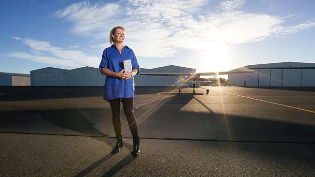 Ley with her aircraft in Albury. Picture: Simon Dallinger