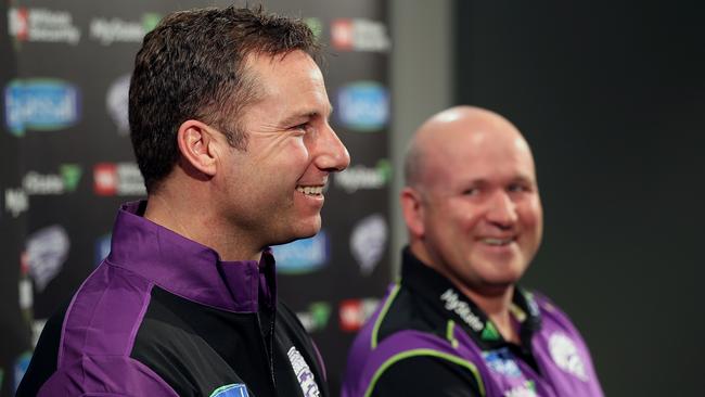 Hobart Hurricanes and Tasmanian Tigers coach Adam Griffith, left, and Cricket Tasmania CEO Nick Cummins. Picture: SAM ROSEWARNE