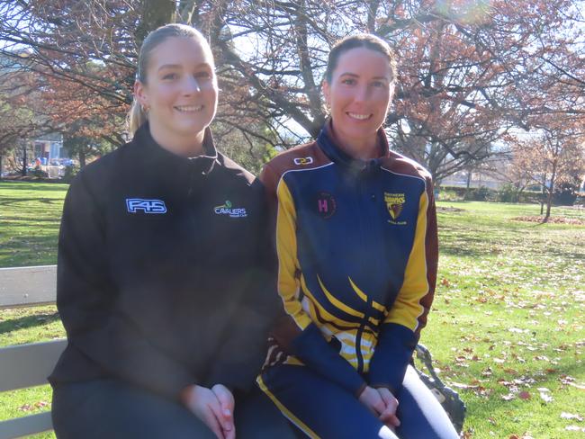 Cavaliers wing-attack Olivia Harman and Hawks co-captain Tessa Coote before their TNL qualifying final clash on Saturday. Picture: Jon Tuxworth