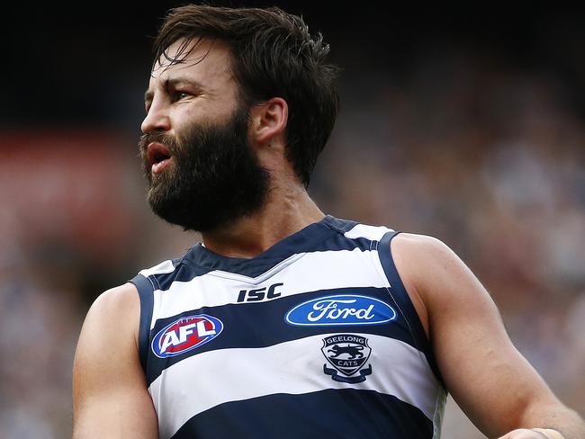 A bushy Bartel can’t will this shot on goal through against Collingwood. Picture: Colleen Petch