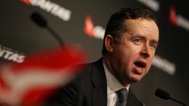 Qantas CEO Alan Joyce announces the company’s record loss yesterday / Picture: Tim Hunter