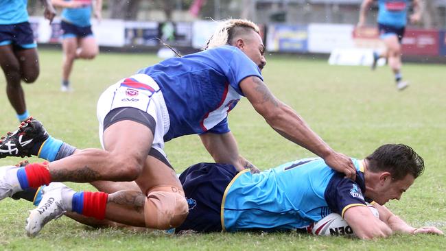 Zac Beecher scores for the Gold Coast Vikings. Picture by Richard Gosling