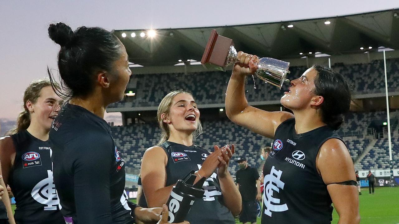 Maddy drinks from the ‘Prespakis Cup’. Picture: Getty Images