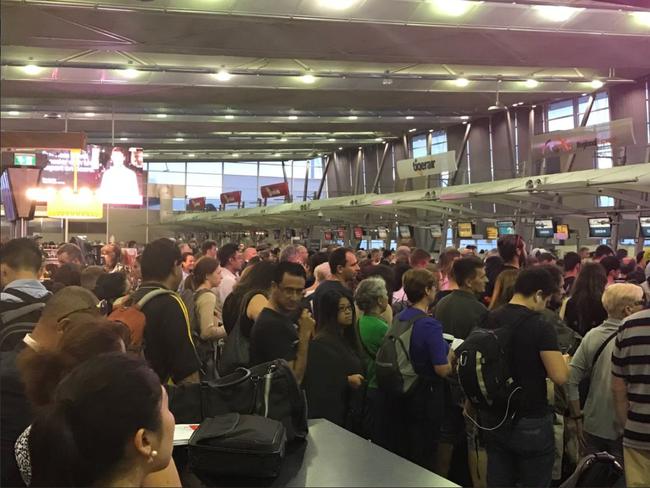 Queues were snaking back to the entrance of the T2 Terminal. Picture: Twitter @roshaimurdoch