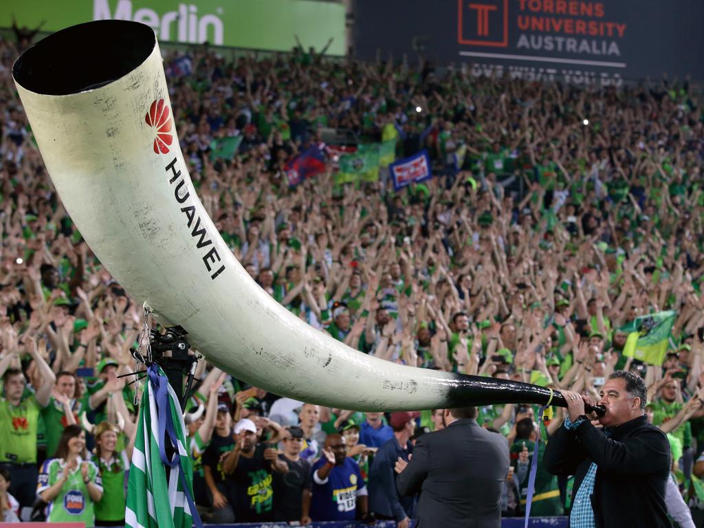 Mal Meninga leading the viking clap at the 2019 NRL Grand Final between the Sydney Roosters and Canberra Raiders at ANZ Stadium, Sydney Olympic Park. Picture: Jonathan Ng