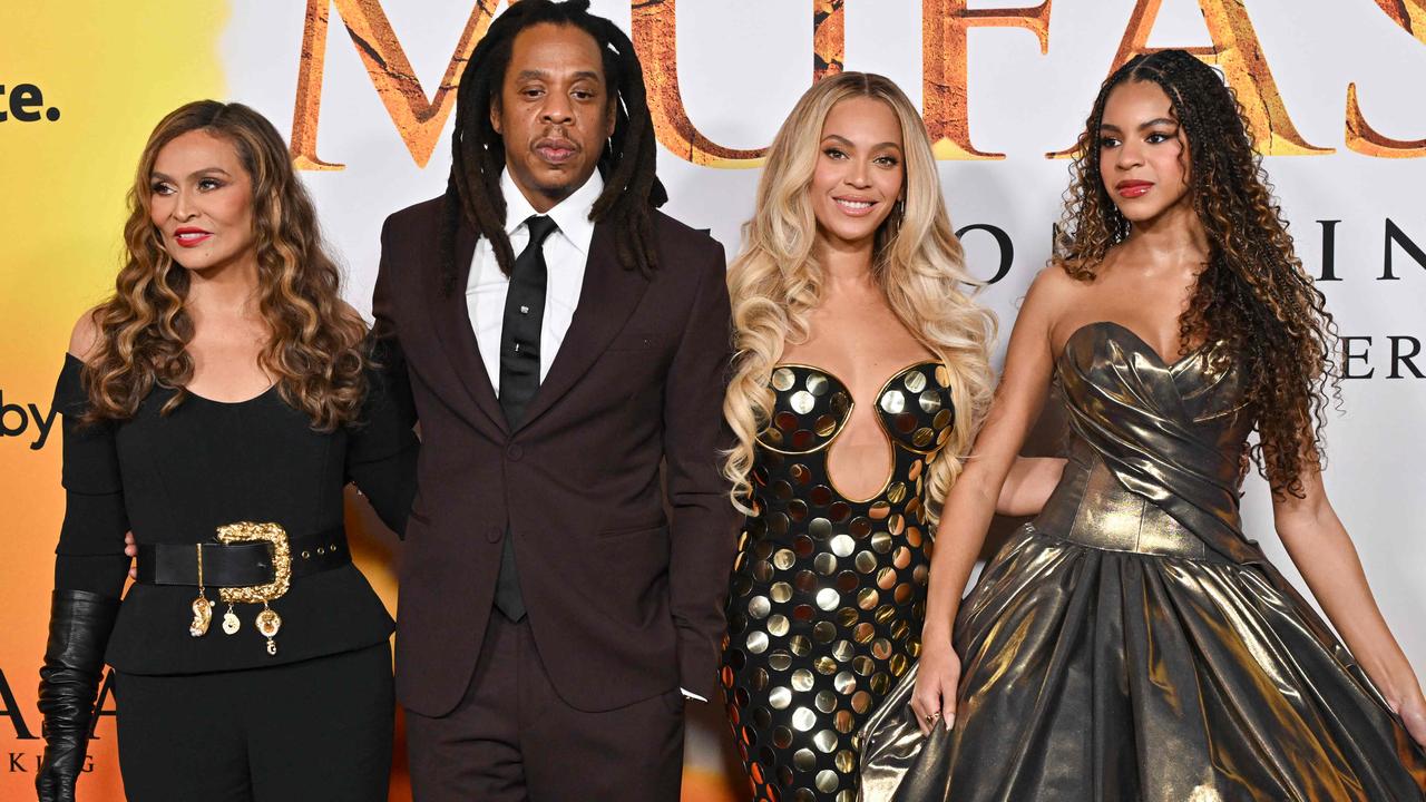 (L-R) Tina Knowles, rapper Jay-Z, singer-songwriter Beyonce and their daughter Blue Ivy Carter attend the world premiere of Disney's "Mufasa: The Lion King" at the Dolby theatre in Hollywood, California, December 9, 2024. Picture: Lisa O'Connor / AFP