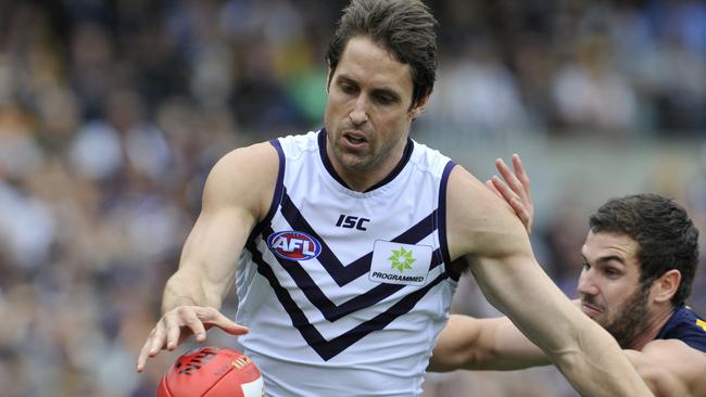 AFL. Fremantle Dockers v Westcoast Eagles in the Derby at Pattersons Stadium in Perth. pictured - Docker Luke McPharlin