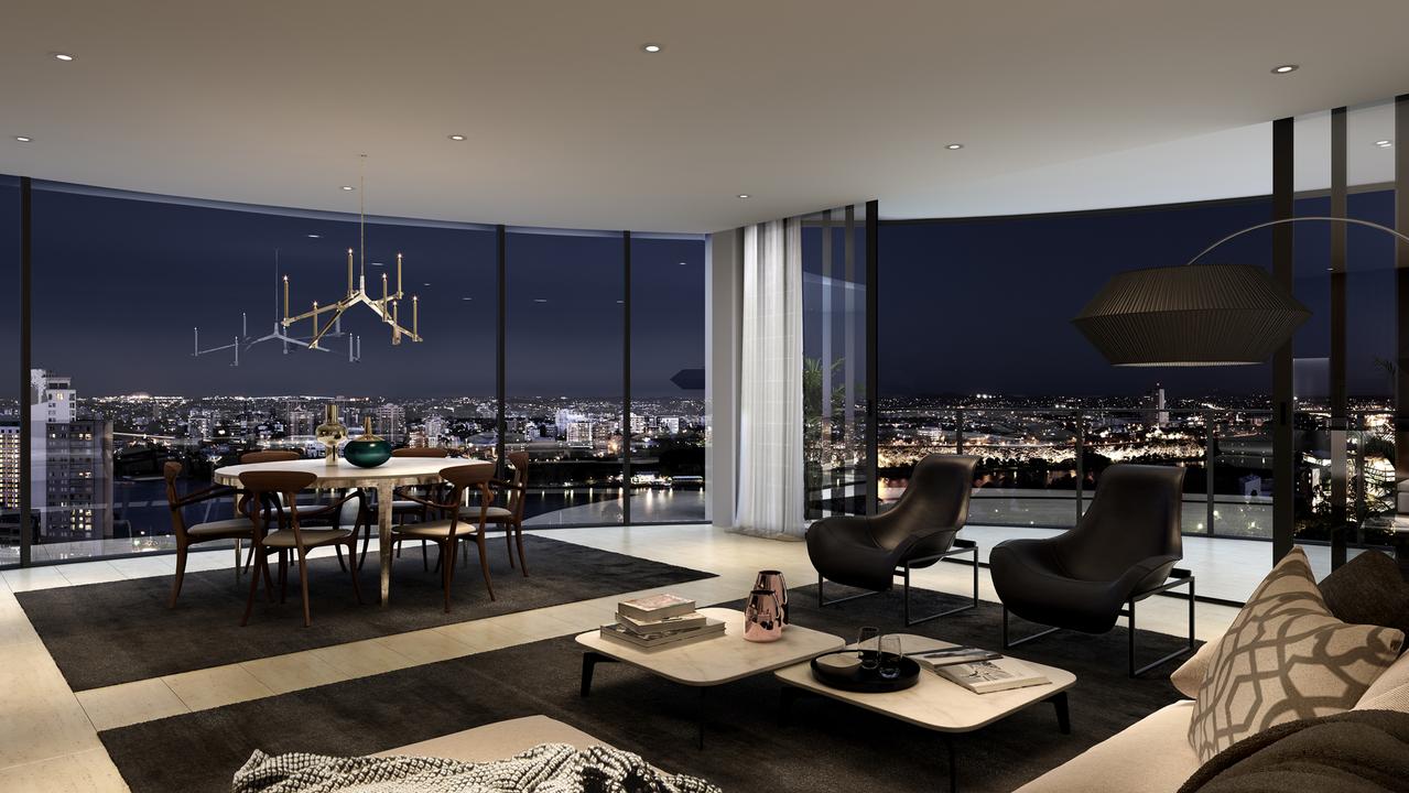 An artist's impression of the interiors and views from an apartment in Abian.