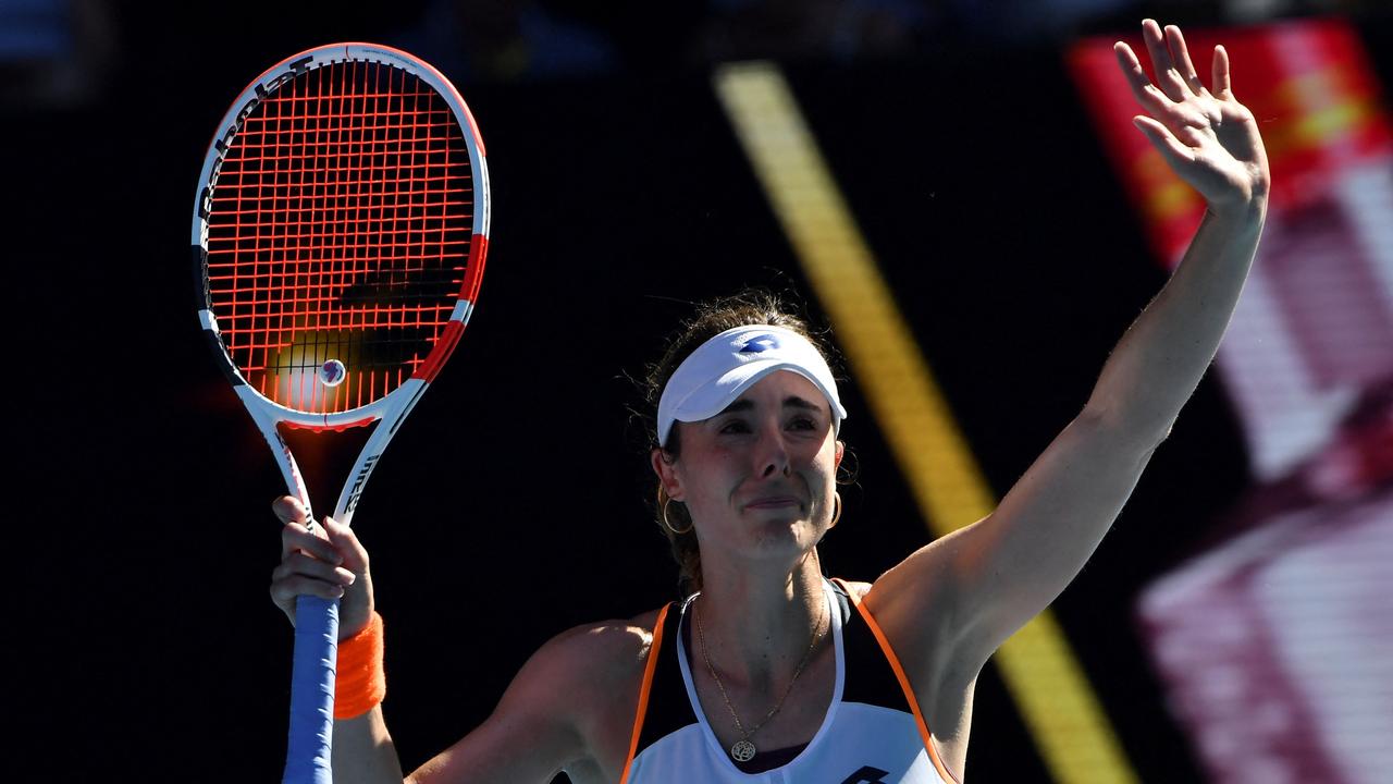 Alize Cornet celebrates after her breakthrough quarter-final win. Picture: AFP Images