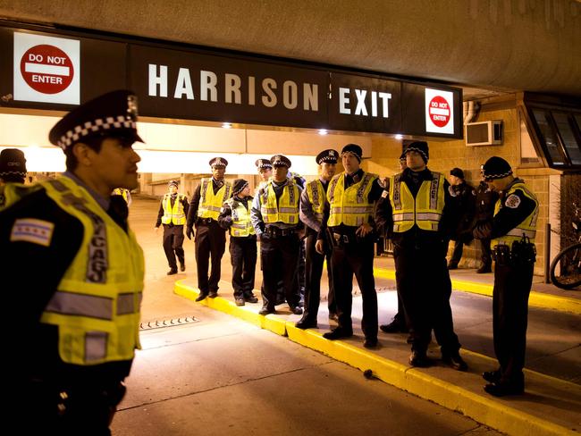 Chicago police block streets outside a Trump rally at the UIC Pavilion in Chicago. Picture: AFP/ Tasos KATOPODIS