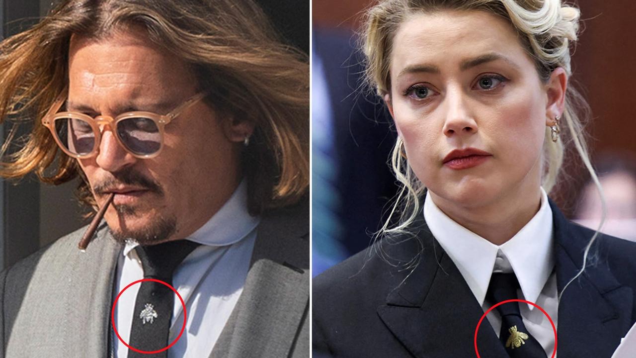 The pair have sported similiar outfits, including wearing bee pins on black ties, Heard donning hers after Depp. Picture: Supplied