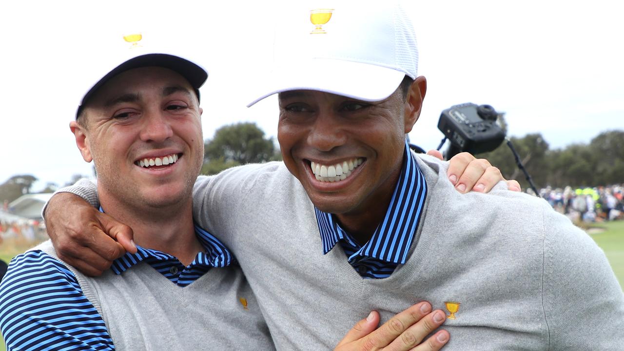 Tiger Woods and Justin Thomas are all sjmiles after winning on day two.