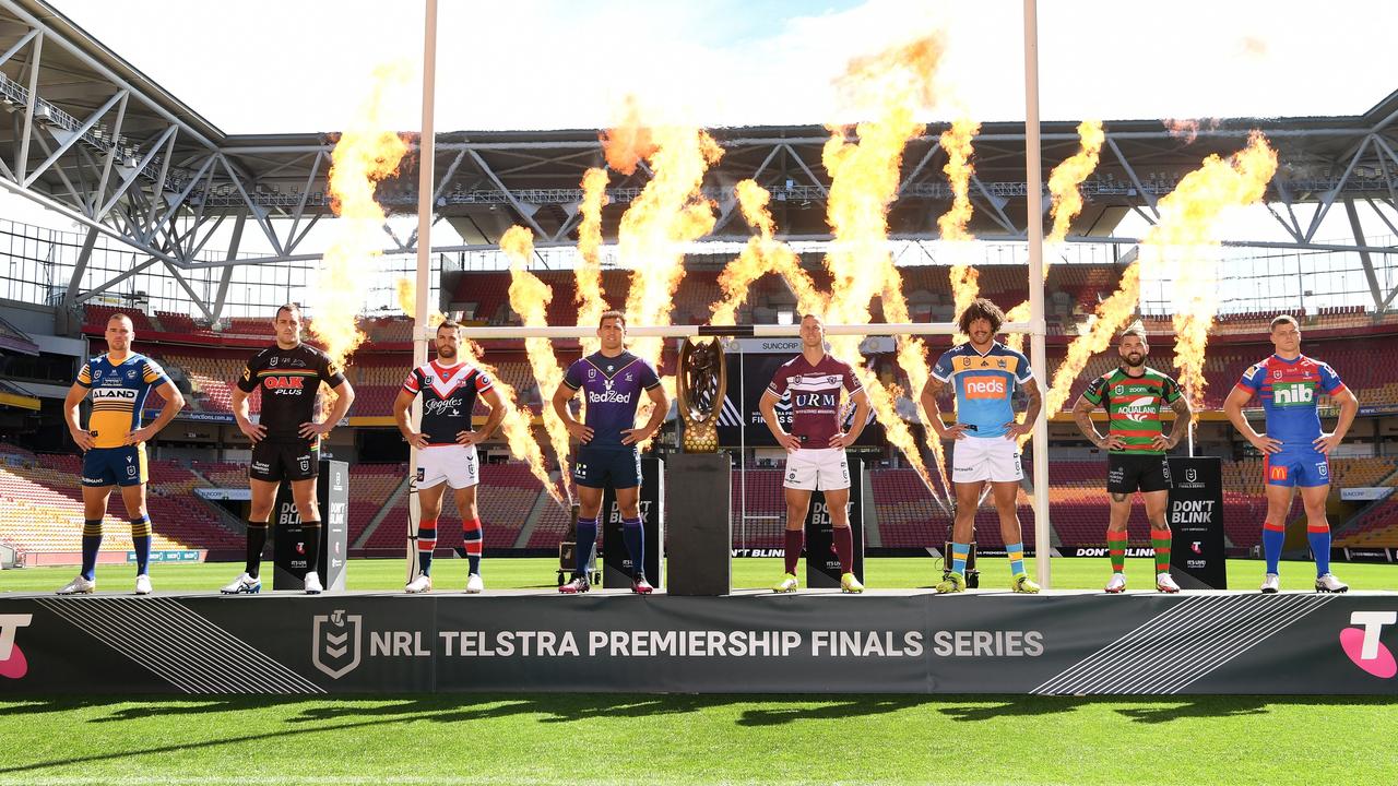 Manly skipper Daly Cherry-Evans (fourth from right) helped launch the 2021 NRL finals series at Suncorp Stadium.