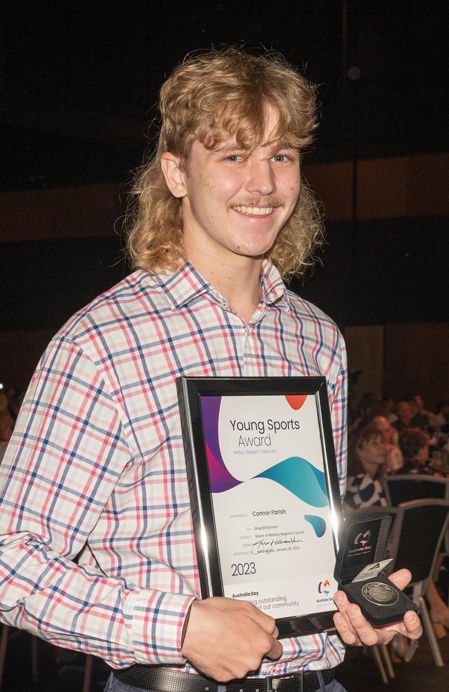 Connor Parish Young Sports Award at the 2023 Australia Day Awards at the Mackay Entertainment and Convention Centre (MECC). Picture: Michaela Harlow