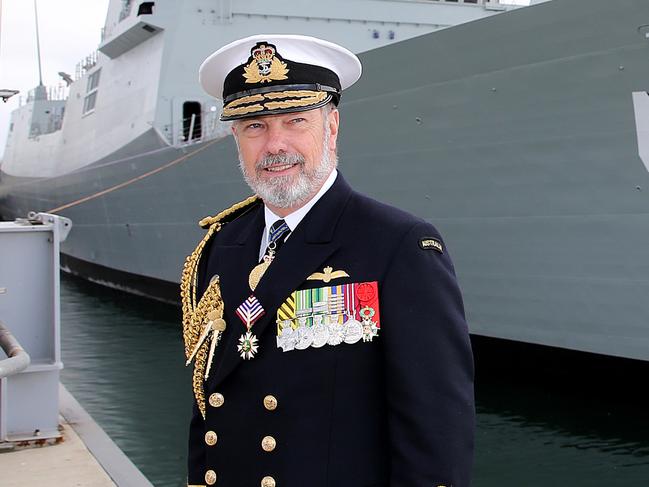 Air Warfare Destroyer Sydney Launch at the Osborne Naval Shipyard, South Australia. Pictured is Chief of Navy Vice Admiral Tim Barrett AO, CSC. Picture: DYLAN COKER