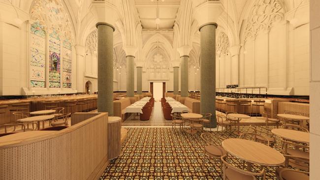 Artist’s impression of Reine, a new Nomad restaurant inside the Cathedral room of the former Melbourne Stock Exchange.