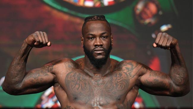 Deontay Wilder weighs in before his fight Tyson Fury. Picture: Robyn Beck/AFP