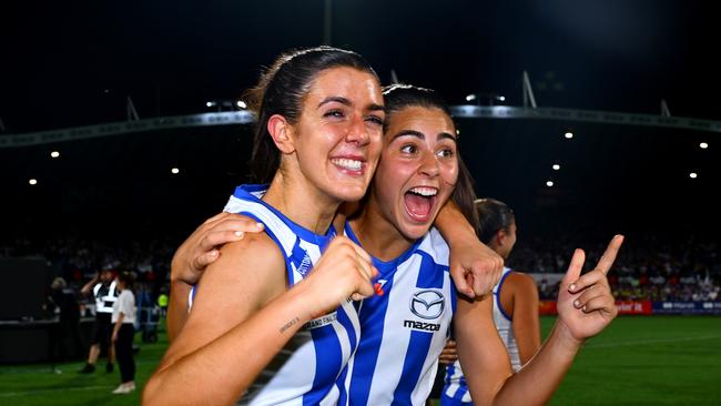 Erika O'Shea and Taylah Gatt celebrate. Photo by Quinn Rooney/Getty Images