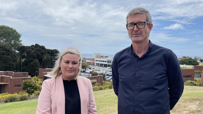 Shadow Health Minister Anita Dow and HACSU member Lucas Digney.