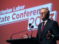 MELBOURNE, AUSTRALIA - NewsWire Photos, June 17, 2023. PM Anthony Albanese at the Victorian Labor Party conference at Moonee Valley Racecourse.  Picture: NCA NewsWire / David Crosling