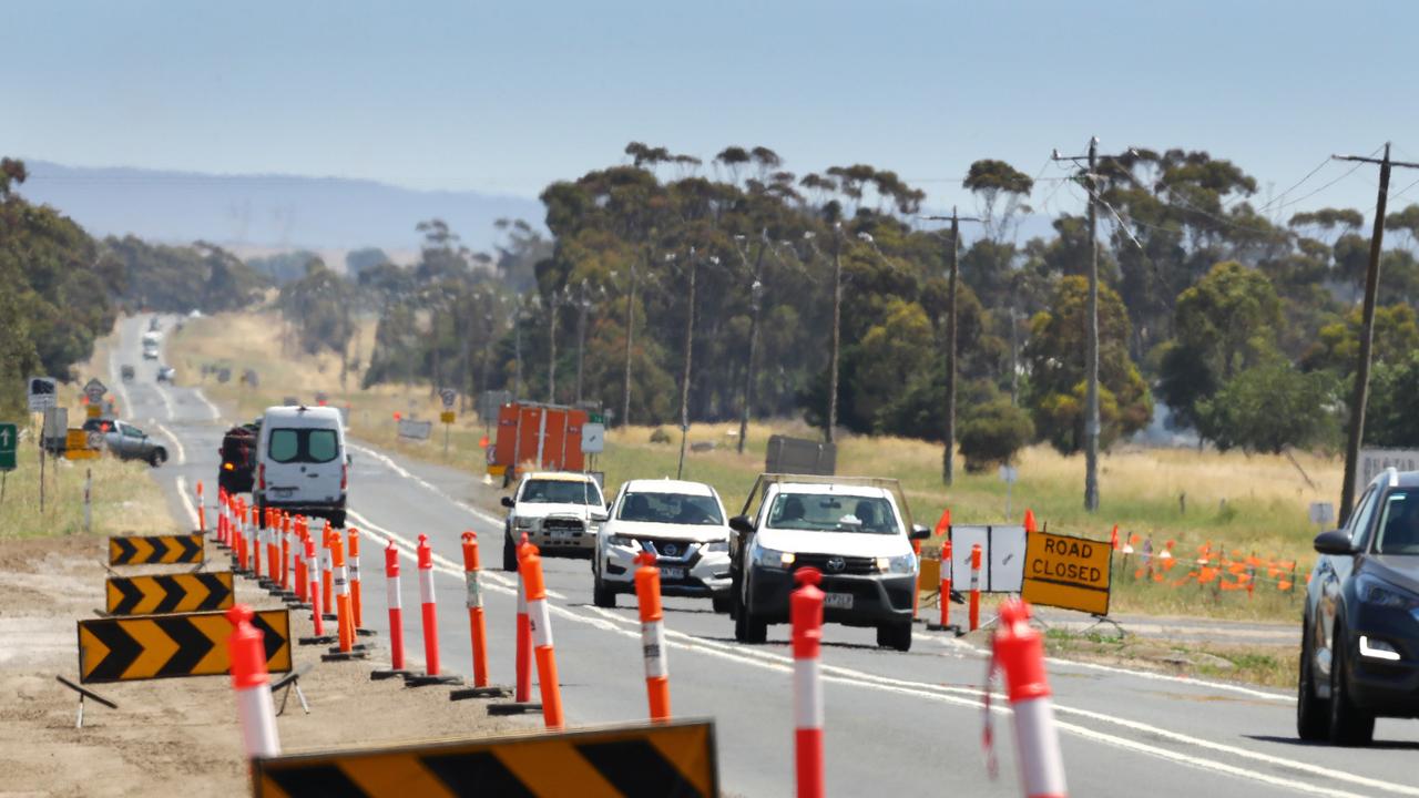 Roadworks on Bacchus Marsh Rd in 2021. Picture: Alison Wynd