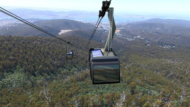 Mount Wellington Cableway Company artist’s impression of its proposed cable car. Picture: Supplied