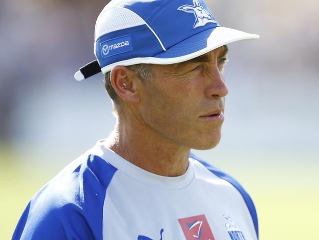 MELBOURNE, AUSTRALIA - FEBRUARY 24: Kangaroos head coach Alastair Clarkson looks on during the AFL Match Simulation between North Melbourne Kangaroos and Richmond Tigers at Arden Street Ground on February 24, 2023 in Melbourne, Australia. (Photo by Daniel Pockett/AFL Photos/Getty Images)