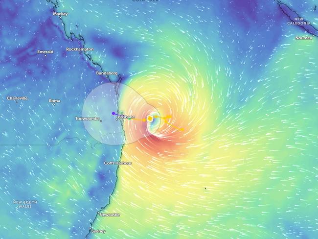 17:00, 06/03/2025: A satellite image showing Tropical Cyclone Alfred heading for Queensland. CREDIT: Zoom.Earth