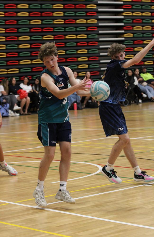 Netball action at QISSN 2024 held in Townsville. (Boys) Ryan Catholic College v Mt Maria College