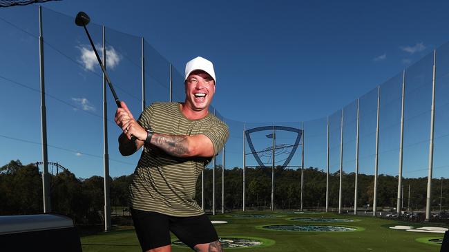 Neil Young enjoying having a hit at Top Golf which reopened today. Photograph: Jason O'Brien