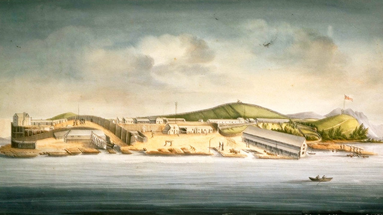 Sarah Island, Macquarie Harbour, 1833, by William Buelow Gould. Irish convict &amp; cannibal Alexander Pearce escaped twice from this Tasmanian location.