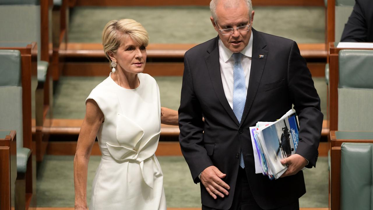 Ms Bishop with Prime Minsiter Scott Morrison today. Picture: Getty